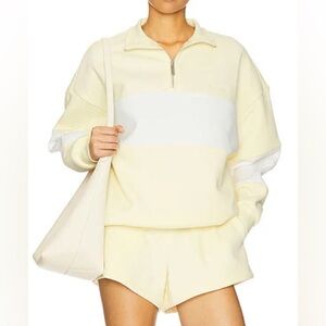 NEW SEROYA Asbury Quarter Zip Sweatshirt in Pastel Yellow and White Size XS
